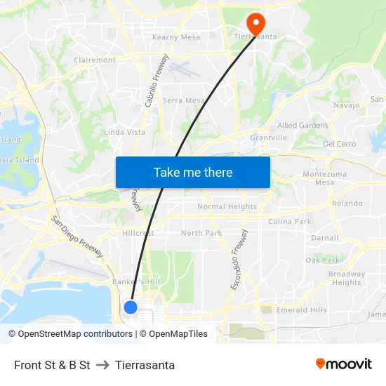 Front St & B St to Tierrasanta map
