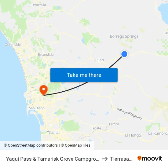 Yaqui Pass & Tamarisk Grove Campground to Tierrasanta map