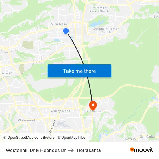 Westonhill Dr & Hebrides Dr to Tierrasanta map