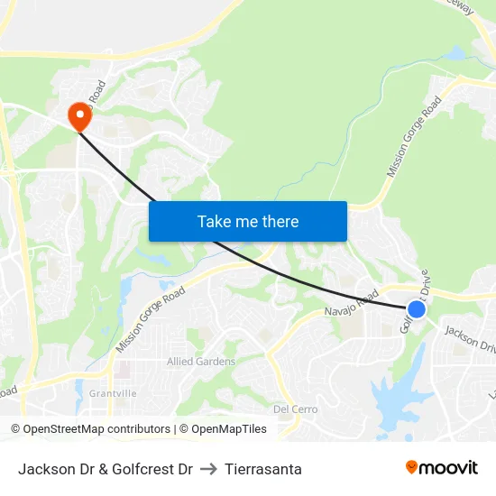 Jackson Dr & Golfcrest Dr to Tierrasanta map