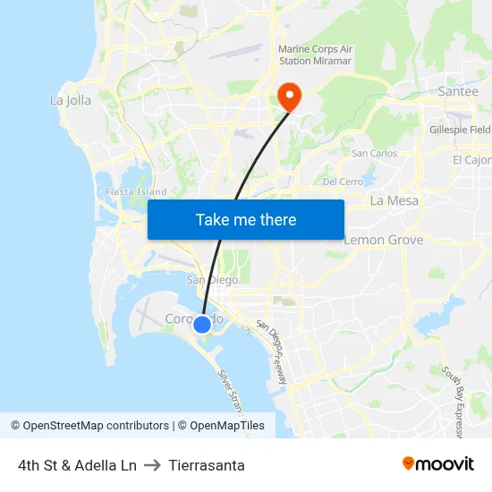 4th St & Adella Ln to Tierrasanta map
