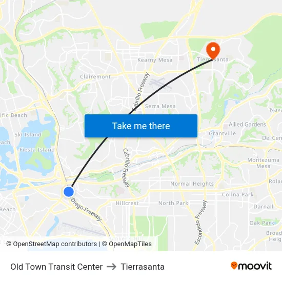 Old Town Transit Center to Tierrasanta map
