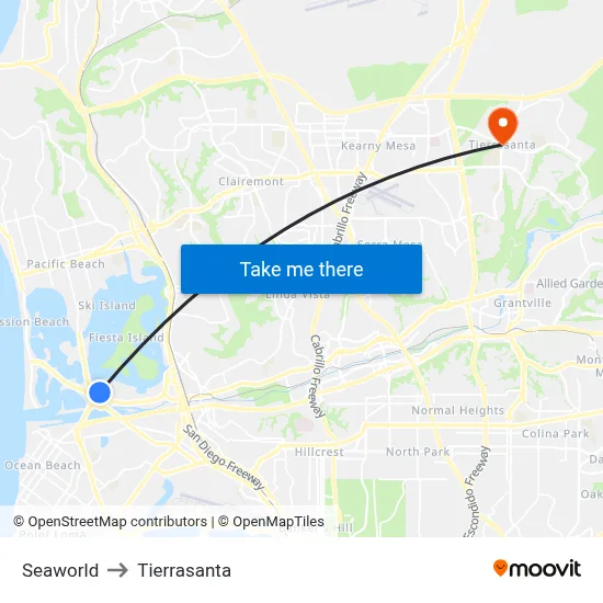 Seaworld to Tierrasanta map