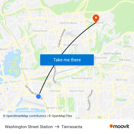 Washington Street Station to Tierrasanta map