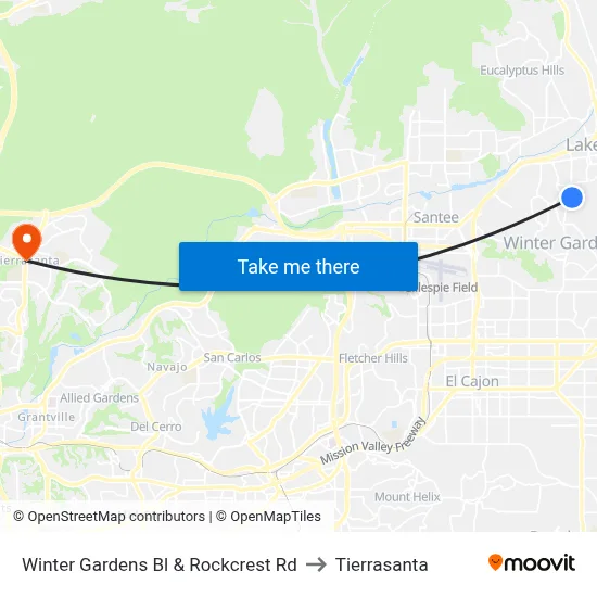 Winter Gardens Bl & Rockcrest Rd to Tierrasanta map