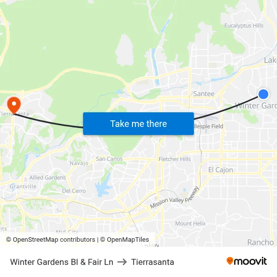 Winter Gardens Bl & Fair Ln to Tierrasanta map