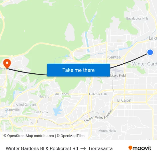 Winter Gardens Bl & Rockcrest Rd to Tierrasanta map