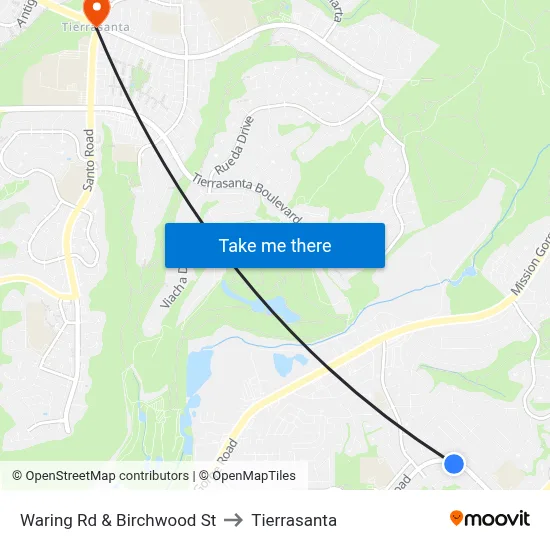 Waring Rd & Birchwood St to Tierrasanta map