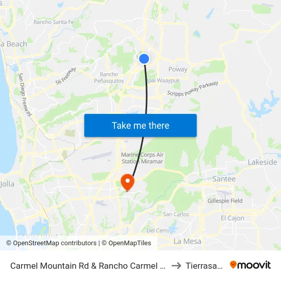 Carmel Mountain Rd & Rancho Carmel Dr (S) to Tierrasanta map