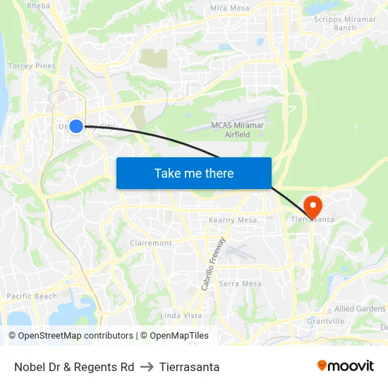 Nobel Dr & Regents Rd to Tierrasanta map