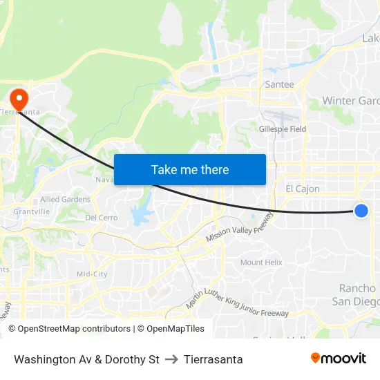 Washington Av & Dorothy St to Tierrasanta map