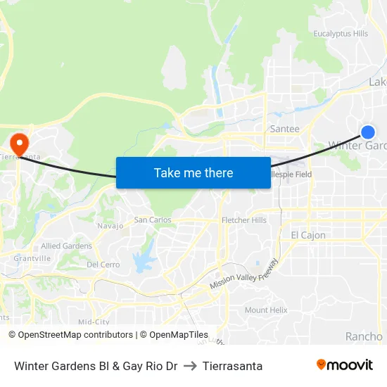 Winter Gardens Bl & Gay Rio Dr to Tierrasanta map