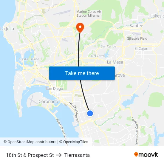 18th St & Prospect St to Tierrasanta map