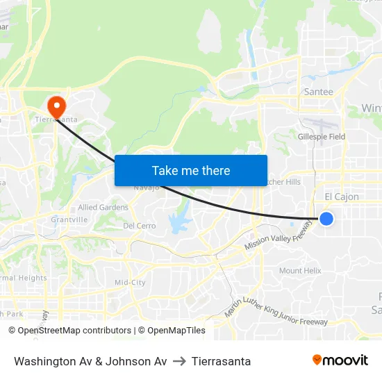 Washington Av & Johnson Av to Tierrasanta map