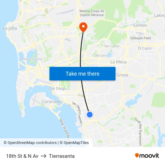 18th St & N Av to Tierrasanta map
