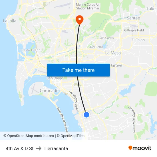 4th Av & D St to Tierrasanta map