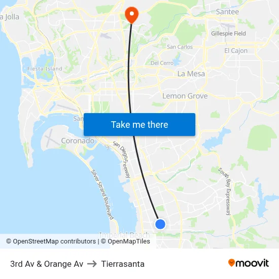3rd Av & Orange Av to Tierrasanta map