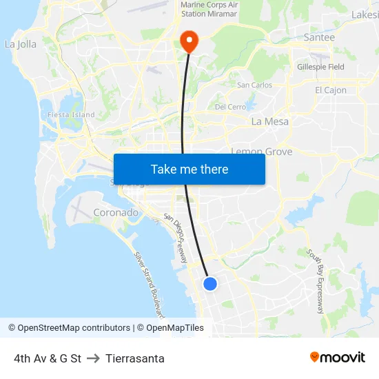 4th Av & G St to Tierrasanta map