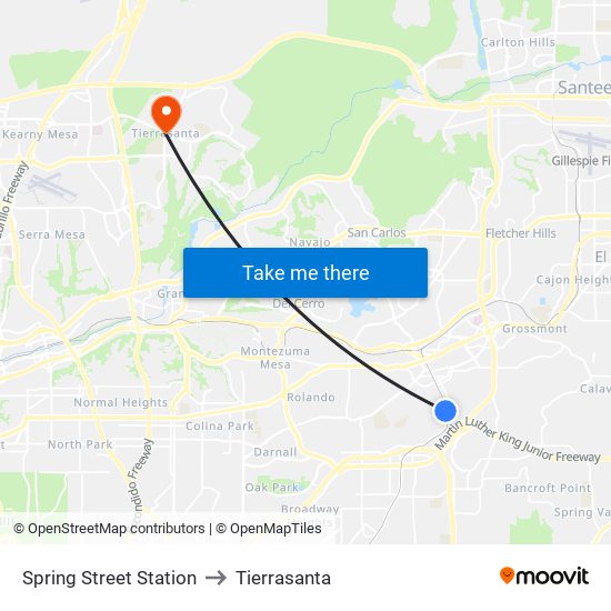 Spring Street Station to Tierrasanta map