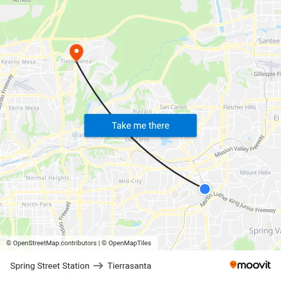Spring Street Station to Tierrasanta map