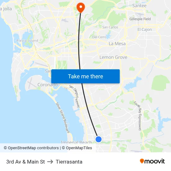 3rd Av & Main St to Tierrasanta map