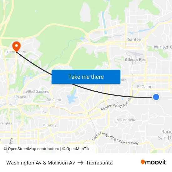 Washington Av & Mollison Av to Tierrasanta map