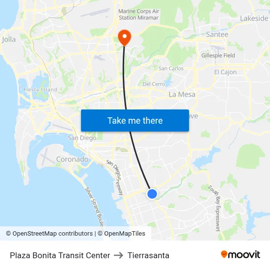 Plaza Bonita Transit Center to Tierrasanta map