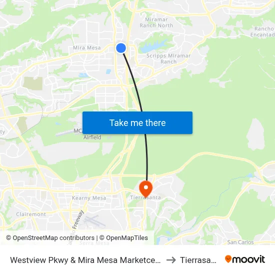 Westview Pkwy & Mira Mesa Marketcenter to Tierrasanta map