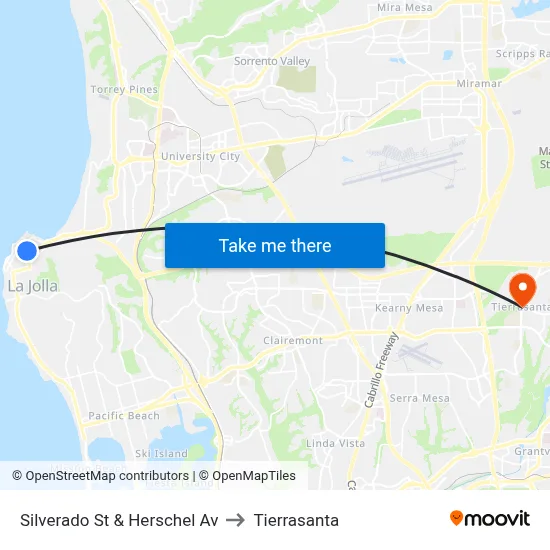 Silverado St & Herschel Av to Tierrasanta map