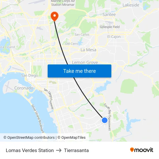 Lomas Verdes Station to Tierrasanta map
