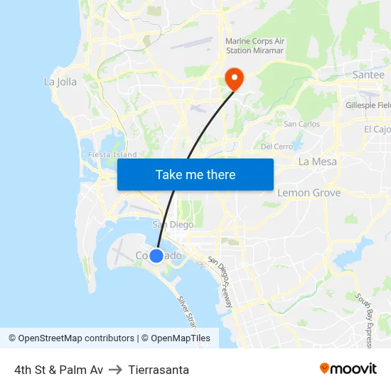4th St & Palm Av to Tierrasanta map