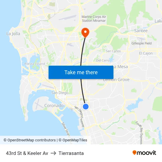 43rd St & Keeler Av to Tierrasanta map