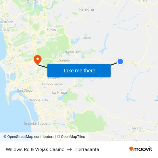 Willows Rd & Viejas Casino to Tierrasanta map