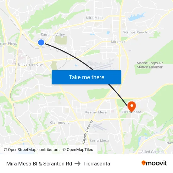 Mira Mesa Bl & Scranton Rd to Tierrasanta map