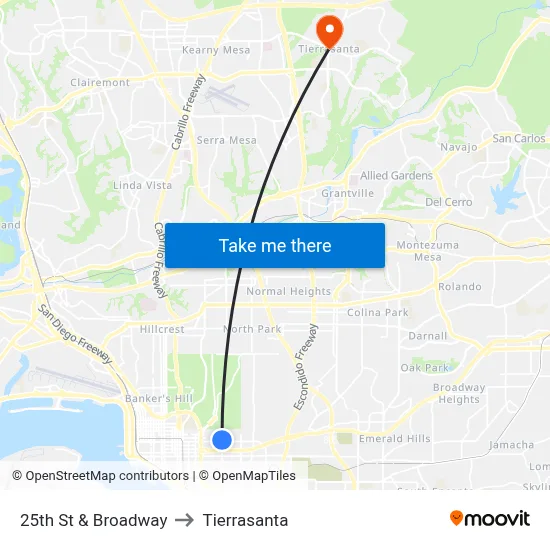 25th St & Broadway to Tierrasanta map