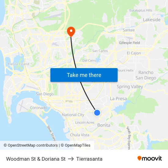 Woodman St & Doriana St to Tierrasanta map