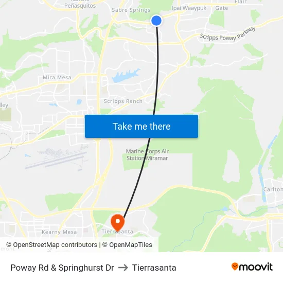Poway Rd & Springhurst Dr to Tierrasanta map