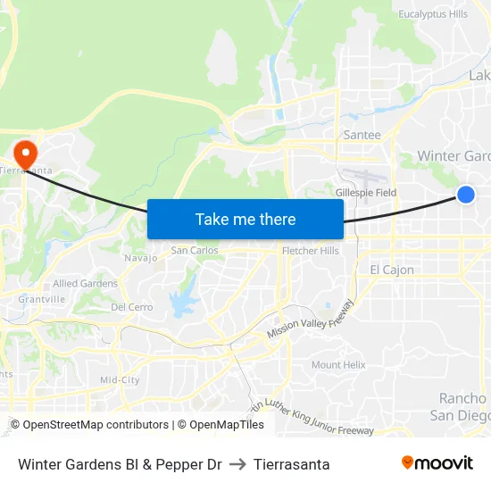 Winter Gardens Bl & Pepper Dr to Tierrasanta map