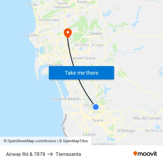 Airway Rd & 7878 to Tierrasanta map