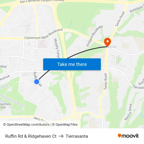 Ruffin Rd & Ridgehaven Ct to Tierrasanta map
