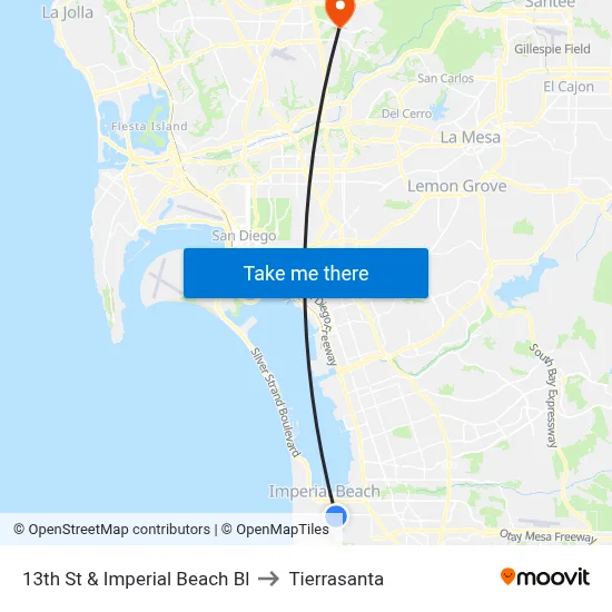 13th St & Imperial Beach Bl to Tierrasanta map