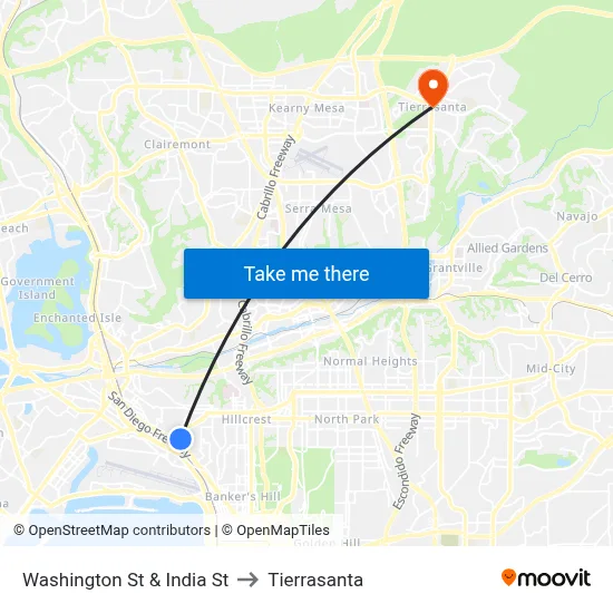 Washington St & India St to Tierrasanta map