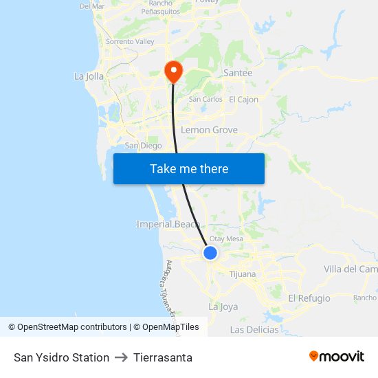 San Ysidro Station to Tierrasanta map