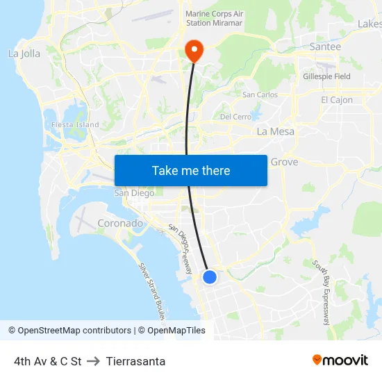 4th Av & C St to Tierrasanta map
