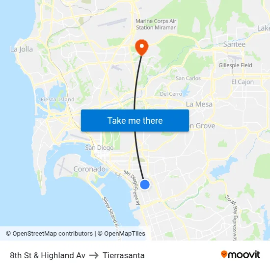 8th St & Highland Av to Tierrasanta map
