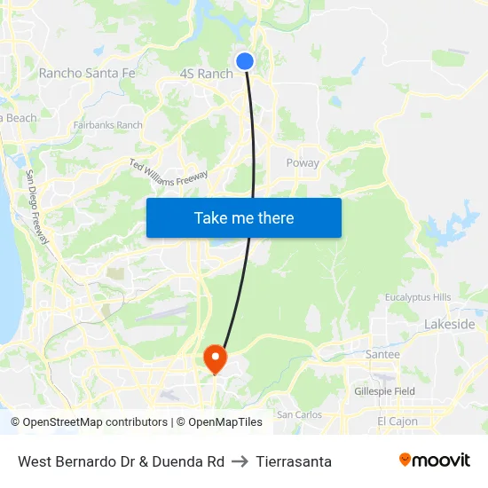 West Bernardo Dr & Duenda Rd to Tierrasanta map