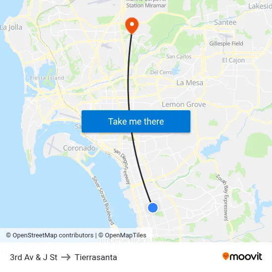 3rd Av & J St to Tierrasanta map