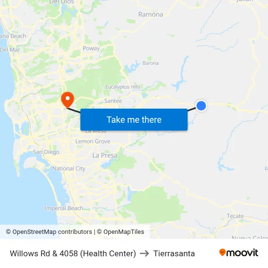 Willows Rd & 4058 (Health Center) to Tierrasanta map