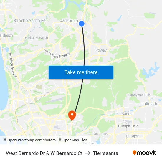 West Bernardo Dr & W Bernardo Ct to Tierrasanta map