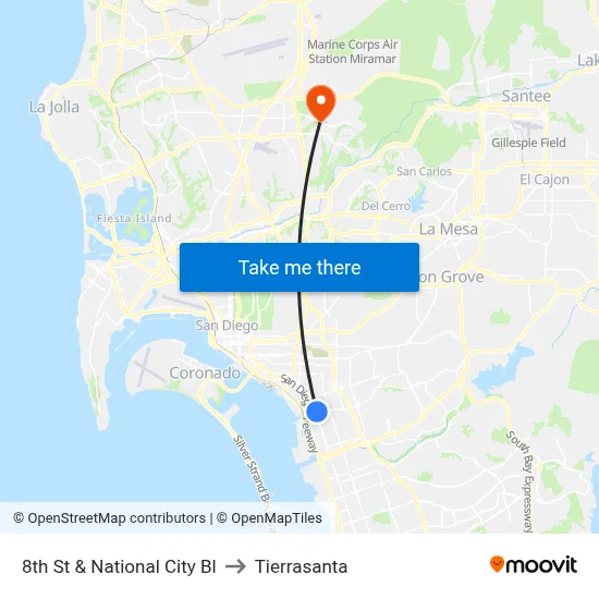 8th St & National City Bl to Tierrasanta map
